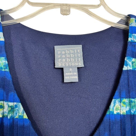 Rabbit Rabbit Rabbit‎ Designs Blue Floral Stripe Sleeveless Dress Pintuck Pleats - Picture 6 of 10